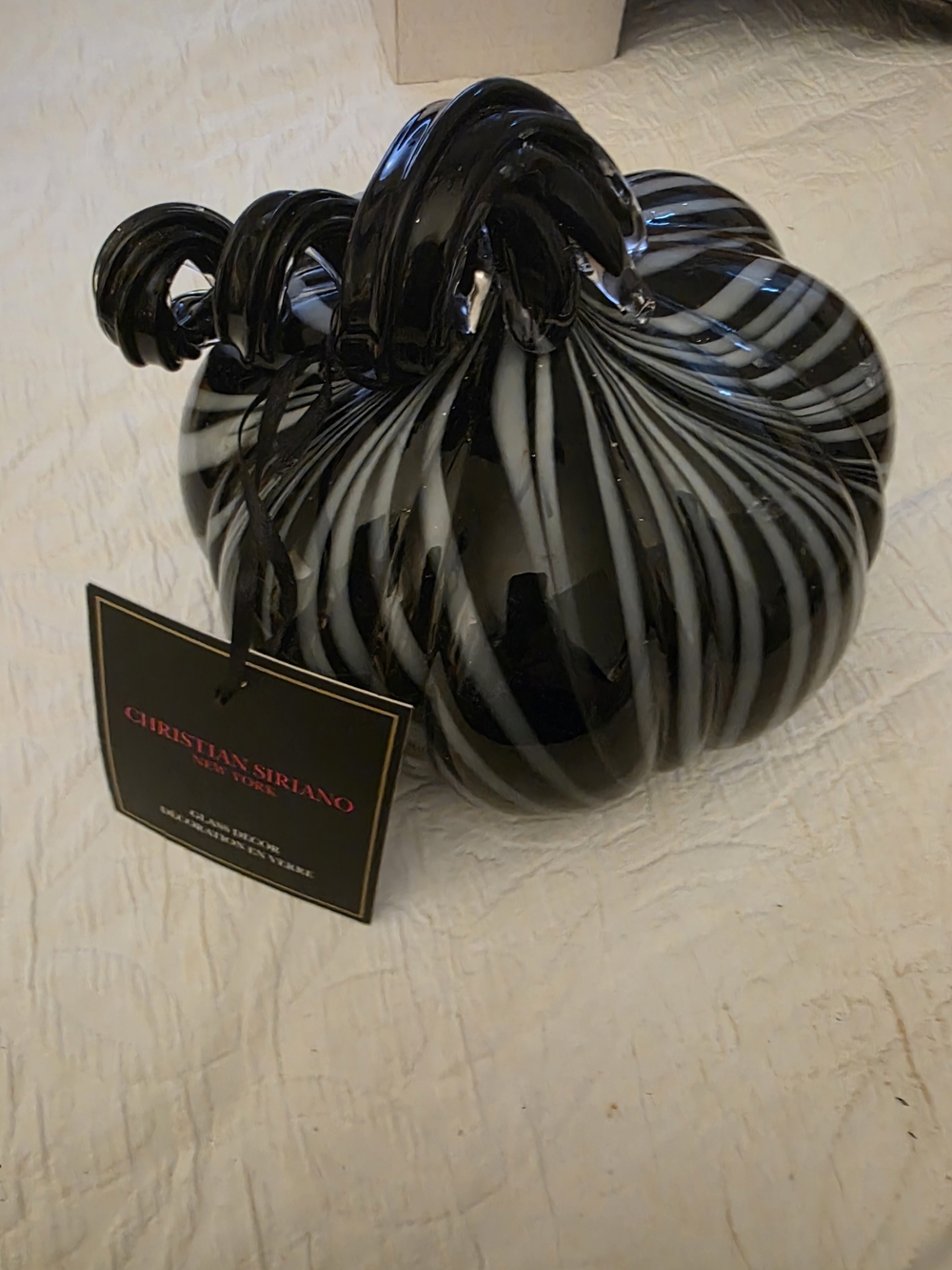 Christian Siriano Black & White Swirl Glass Pumpkin Sculpture